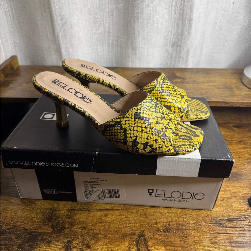 Elodie leather Yellow Snake Pattern Heels